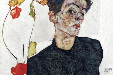 Egon Schiele, Selbstbildnis mit Lampionfrüchten © Leopold Museum, Wien