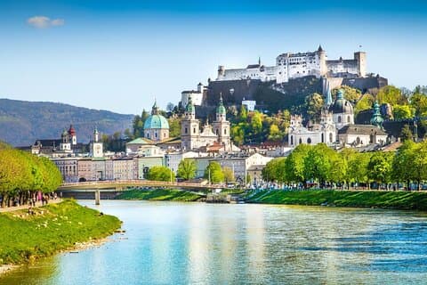 Panoramic photo of Hohensalzburg Castle overlooking Salzburg