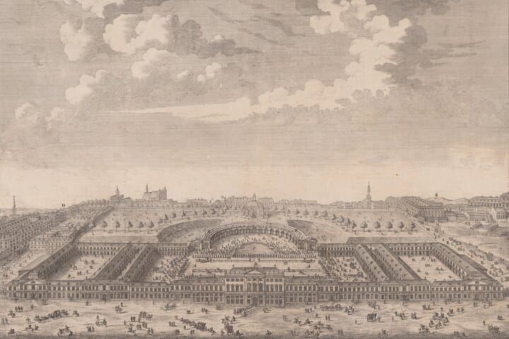 Johann Bernhard Fischer von Erlach, prospect of the big new Kaysl. Stables in front of 600 horses, which is currently under construction., 1721, Austrian National Library