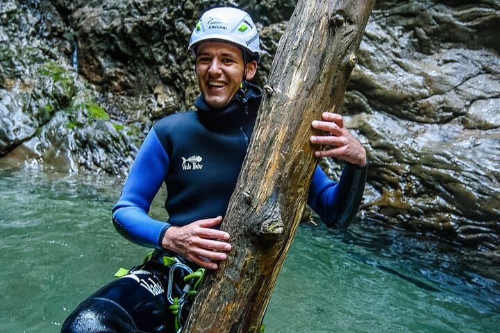 Sporty canyoning in Kleinwalsertal in the Schwarzwasserbach