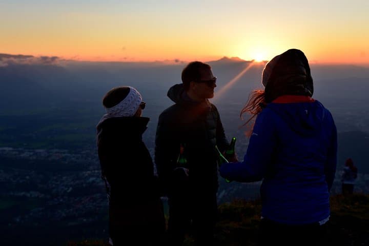 Enjoy the stunning Salzburg sunset from the top of Gaisberg, 1,500 meters up, with a local beer in hand – the perfect way to end a magical evening, with views of Salzburg and the Bavaria Alps.
