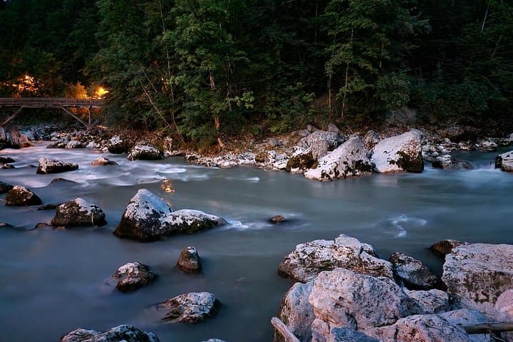 Lofer at night — where water and starlight meet in silence.
