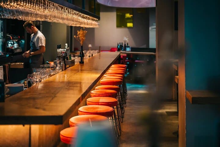 Modern, stylish wine bar setting where your evening tasting and cellar experience takes place.