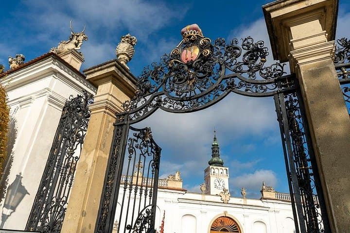 Imperial Details: Beautiful wrought-iron artistry and aristocratic heritage at the entrance to Mikulov Castle.