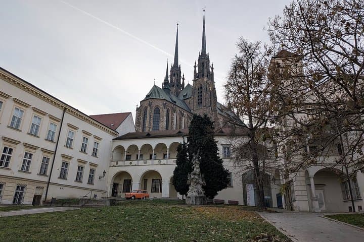 Brno's Pride: The striking Gothic architecture of the Cathedral of St. Peter and Paul dominating the city skyline.