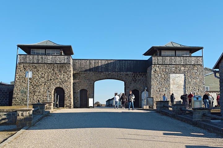The granite fortress: The main entrance to the Mauthausen Memorial